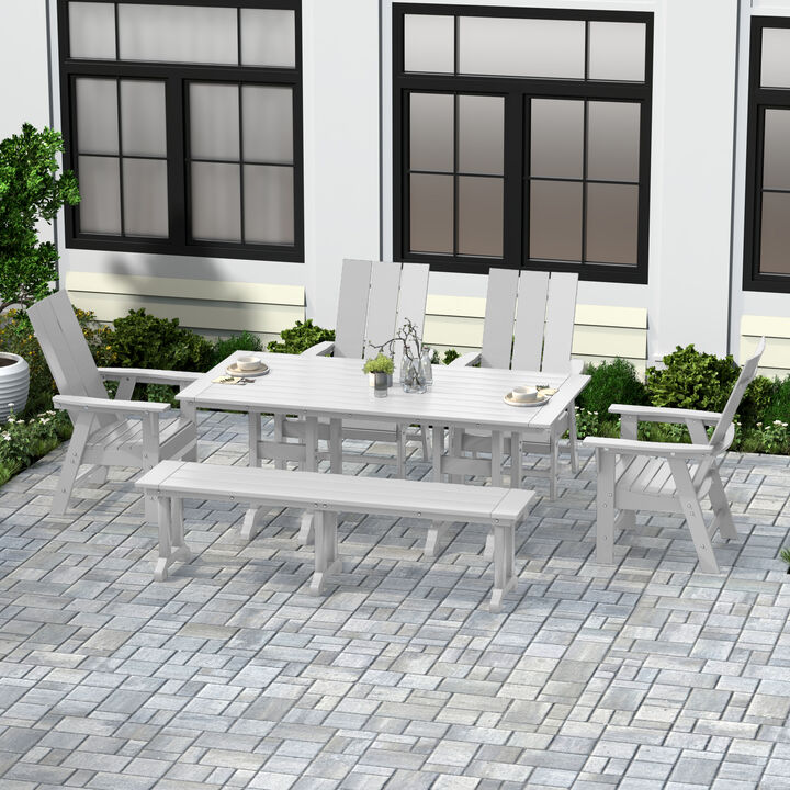 WestinTrends 6 Piece Outdoor Patio Dining Table and Armchair Dining Bench Set
