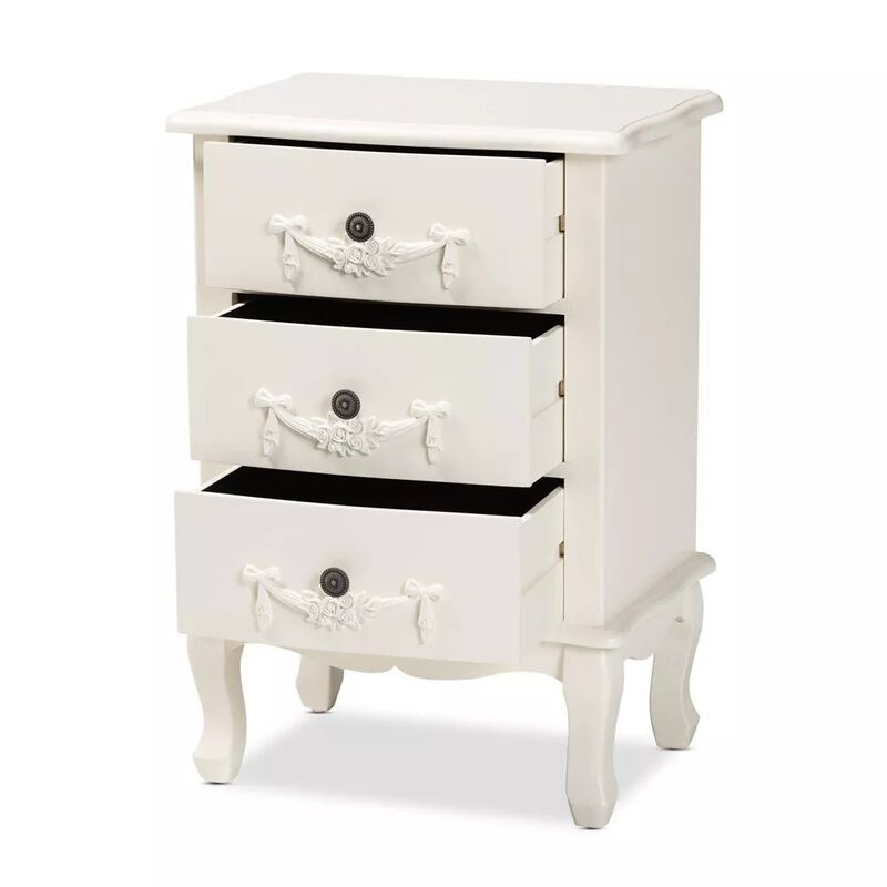 Baxton Studio Callen Classic And Traditional White Finished Wood 3-Drawer Nightstand