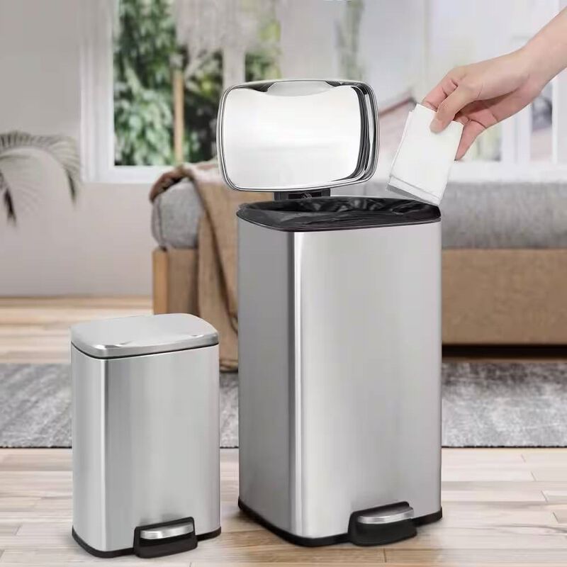 Set of 2 Stainless Steel Trash Cans 8 Gal and 1.3 Gal with Step Pedal Lids