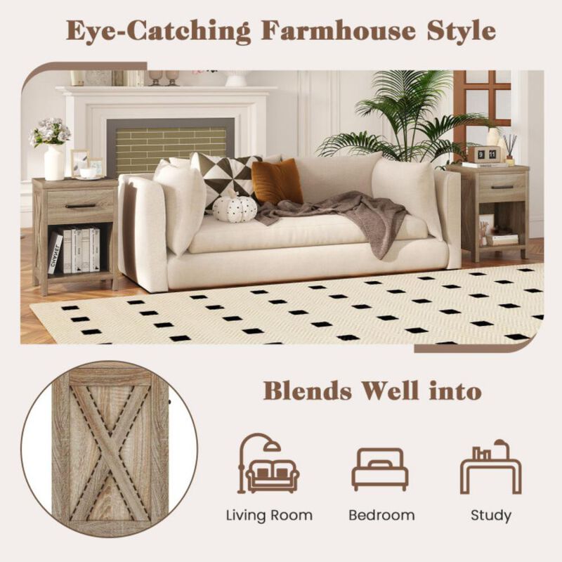 Nightstand with Drawer and Shelf, Modern Bedside Table for Bedroom Storage