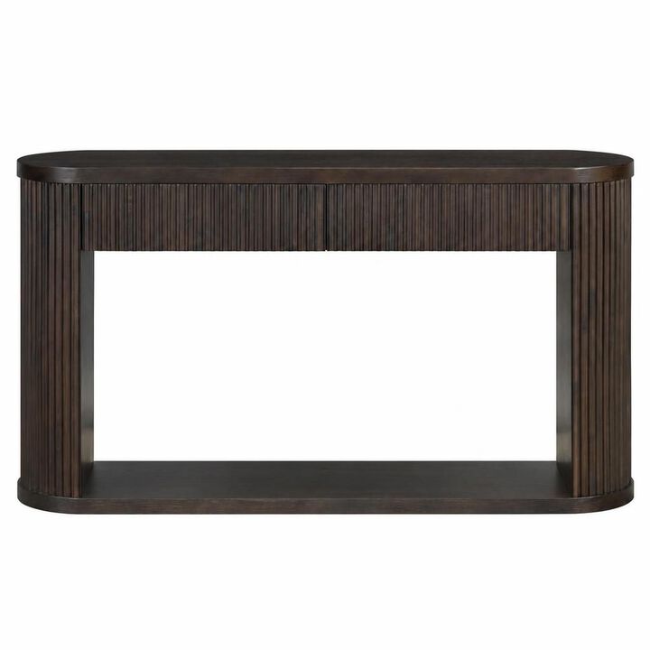 GOODSILO Oval Fluted Console Table with 2 Drawers & Bottom Shelf, Wood Entryway Table with Metal Slides for Living Room Entryway