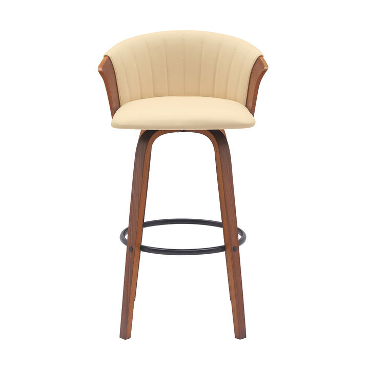 HomeRoots Faux Leather Cafe-Style Counter Stool with Armrests and Wood Base