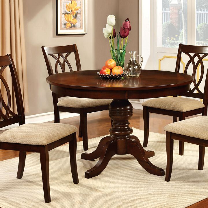 Round Wooden Dining Table with Pedestal Base, Brown-Benzara