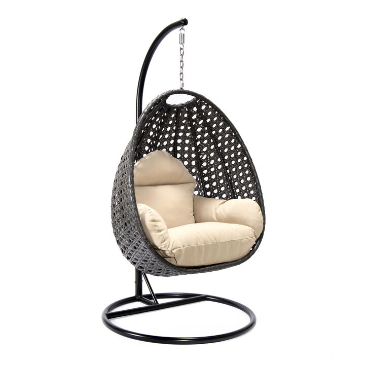 LeisureMod Charcoal Wicker Hanging Egg Swing Chair with Cushion