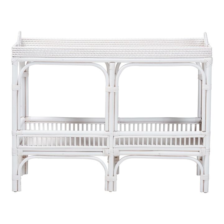 bali & pari Lombok Natural Rattan Console Table - Handwoven Wicker 2-Tier Accent Table with Raised Tray Top for Living Room or Entryway