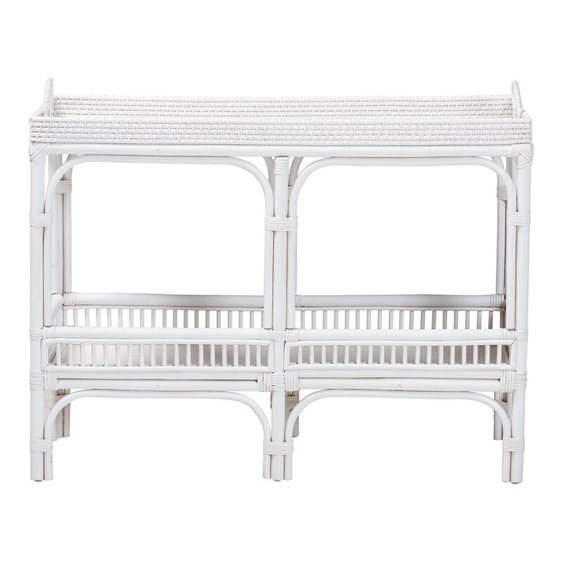 bali & pari Lombok Natural Rattan Console Table - Handwoven Wicker 2-Tier Accent Table with Raised Tray Top for Living Room or Entryway image number 1