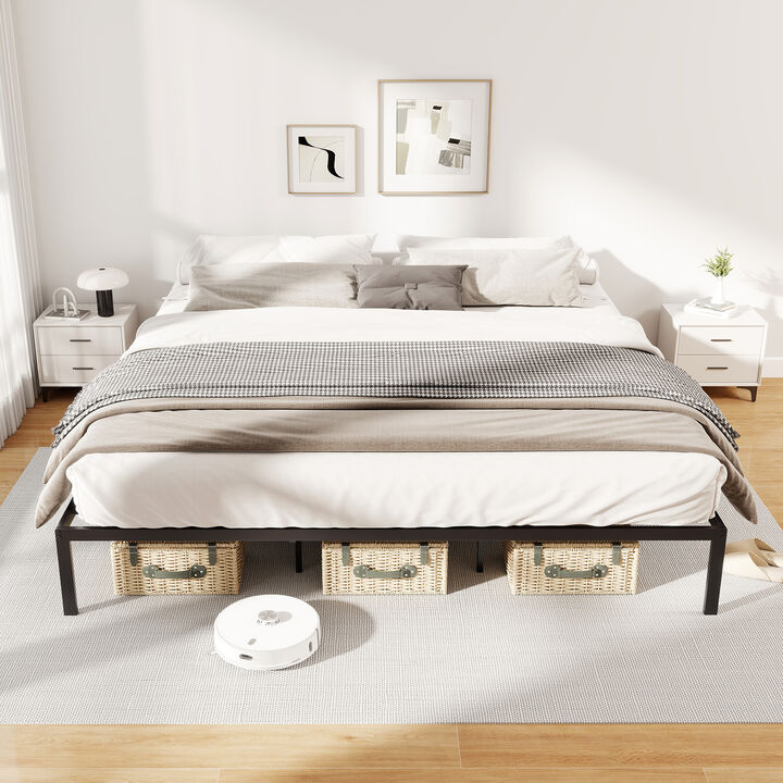 Heavy Duty Metal Bed Frame with Steel Slats – Durable Mattress Support Platform