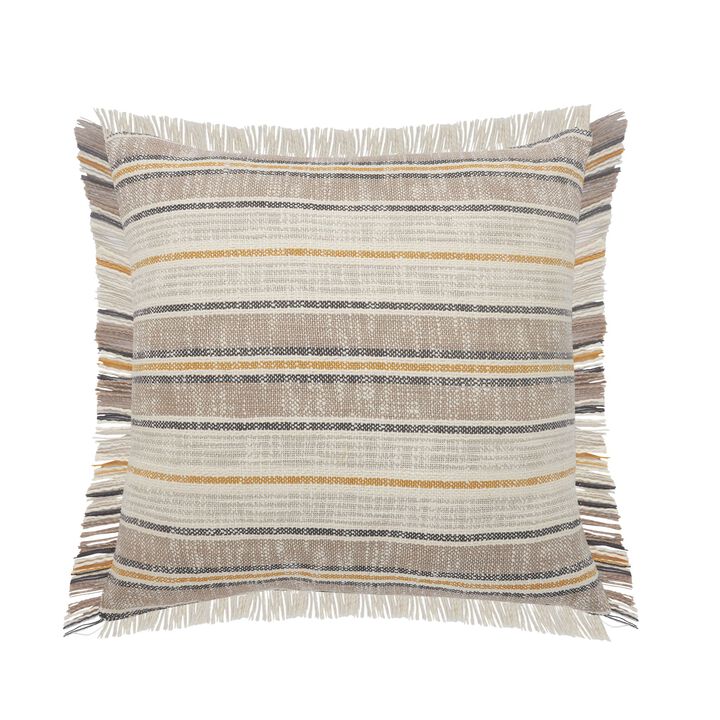20" Taupe Brown and Yellow Striped Square Throw Pillow