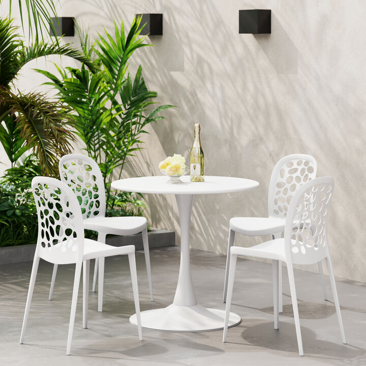 WestinTrends 5-Piece Outdoor Indoor Metal Patio Dining Table Set With Stackable Polypropylene Patio Side Chairs