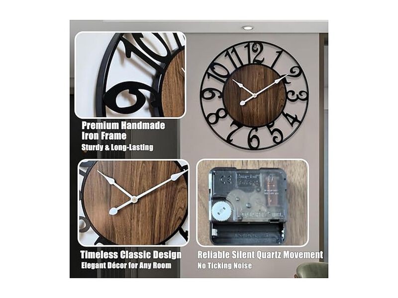 Mantel Metal Farmhouse Wall Clock 16 Inch Silent Non Ticking Battery Operated image number 2