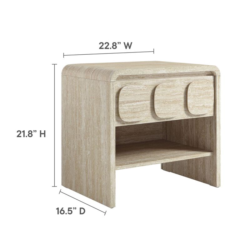 Modway Toscana 1-Drawer Nightstand in Travertine - Rounded Curved-Top Nightstand with Circular Pattern Drawer - Modern Side or End Table for Living Room with Storage Drawer and Shelf image number 2