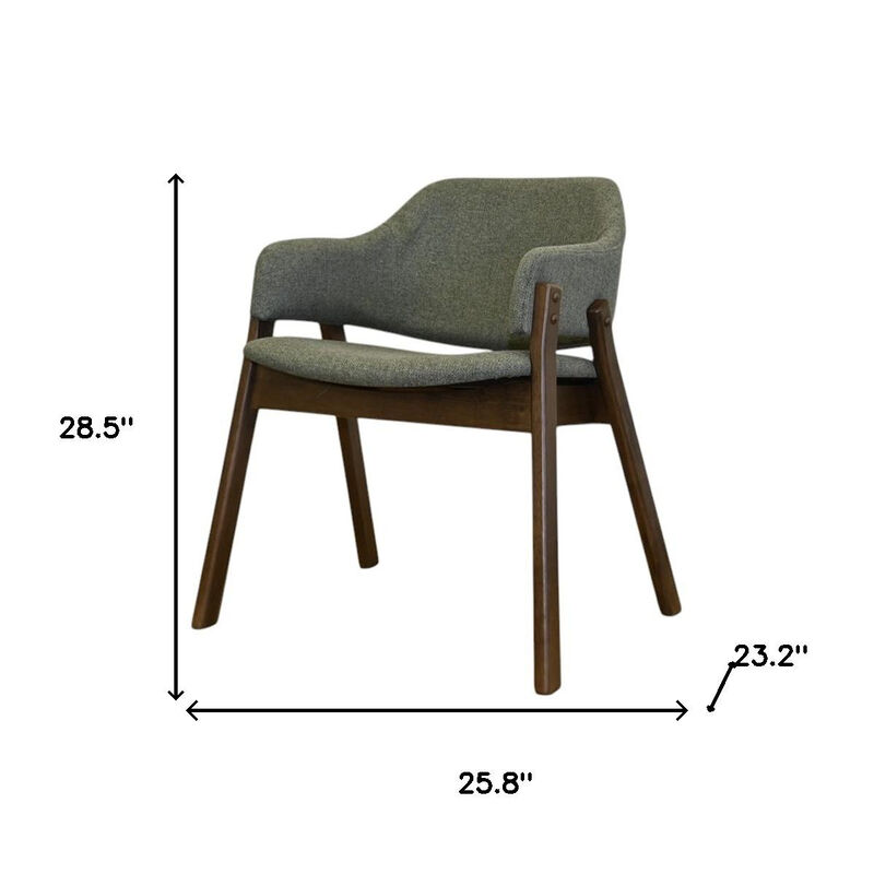 HomeRoots Set of Two Green and Walnut Fabric and Wood Partially Open Back Dining Arm Chairs