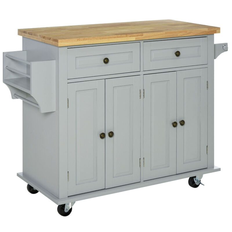 Gray Kitchen Assistant: Rolling Island with Rubber Wood Top and Storage