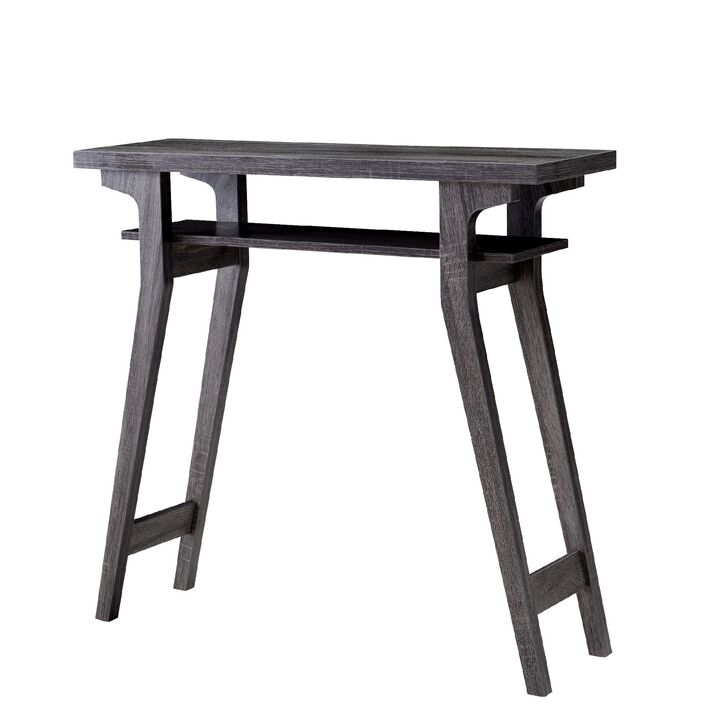 2 Tier Wooden Console Table with Slanted Leg Support, Distressed Gray-Benzara