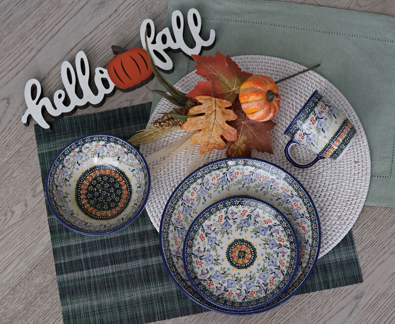 Blue Rose Polish Pottery Dots Dinner Plate