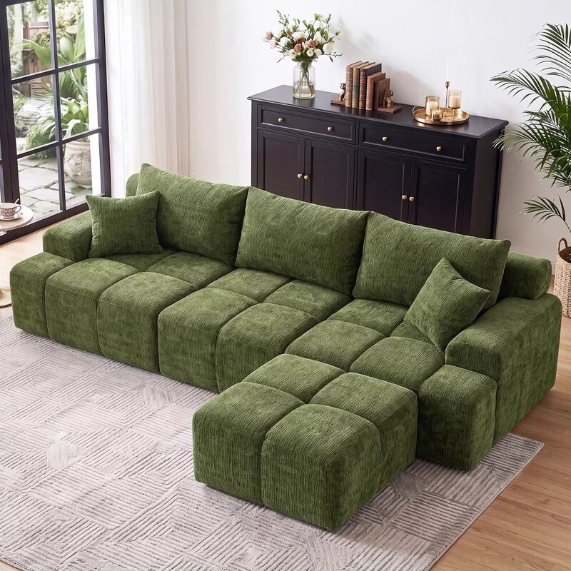 Vipbear 122" L Shaped Modular Sectional Sofa with Ottoman Oversized Deep Seat Comfy Chenille Fabric image number 2
