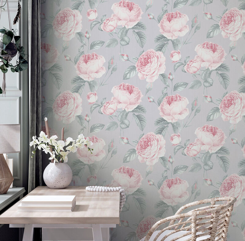 Rosaline Light Grey Floral Wallpaper image number 2