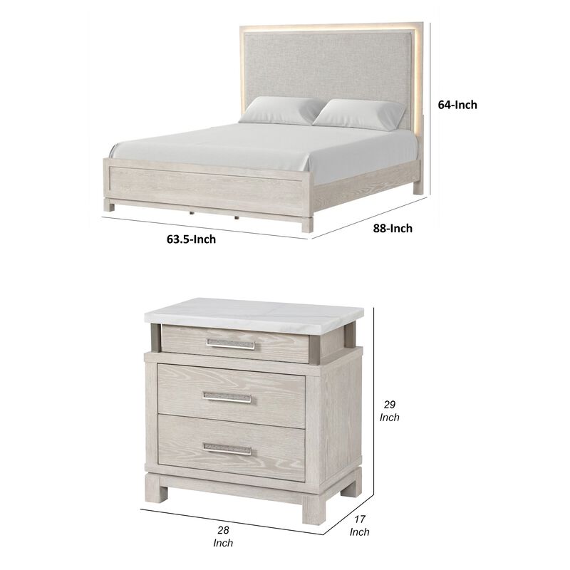 Queen Bedroom Set in Weathered Gray Wood with White & Silver Accents &ndash; 3 Piece Set with 2 Nightstands image number 7