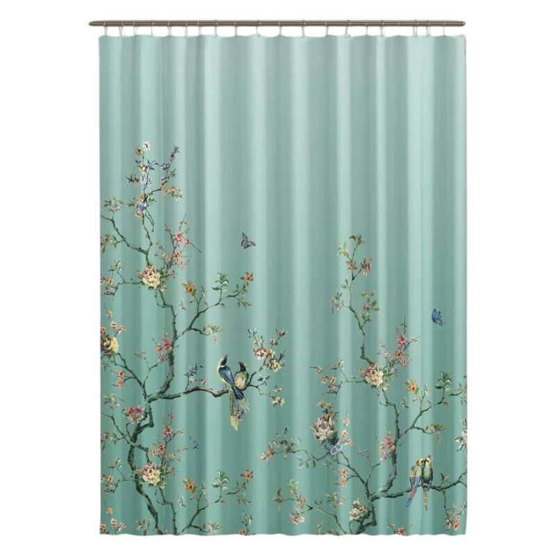 Elegant Floral Shower Curtain – Japanese Tree, Birds & Butterflies for a Serene Home Aesthetic