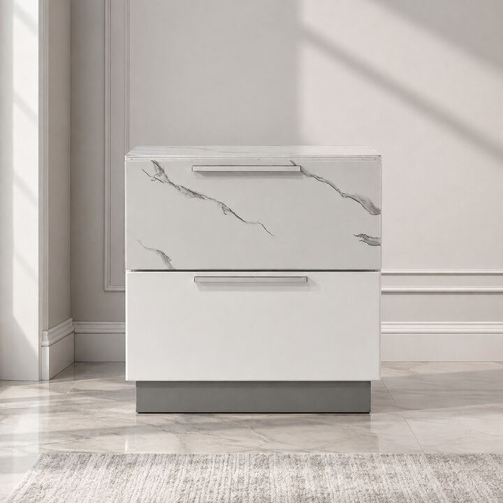 Lumirissiq Marble-Top 2-Drawer Nightstand