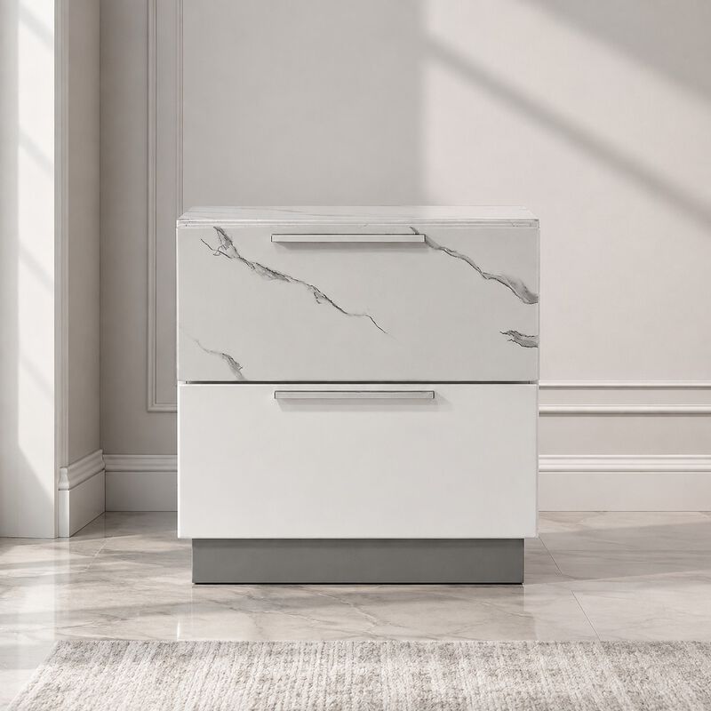 Lumirissiq Marble-Top 2-Drawer Nightstand image number 1