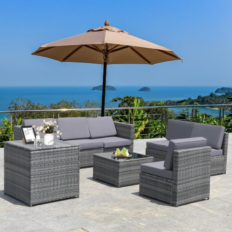 Hivvago 8 Pieces Wicker Sofa Rattan Dining Set Patio Furniture with Storage Table