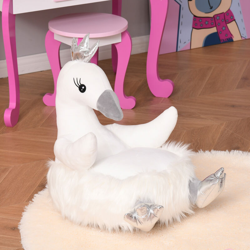 Sofa for Kids Stuffed Cartoon Swan Portable for Toddler 18-36 Months, White