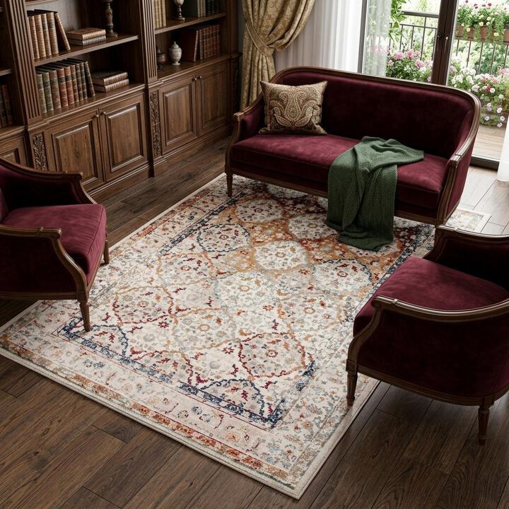 HomeRoots Floral Medallion Power Loom Area Rug