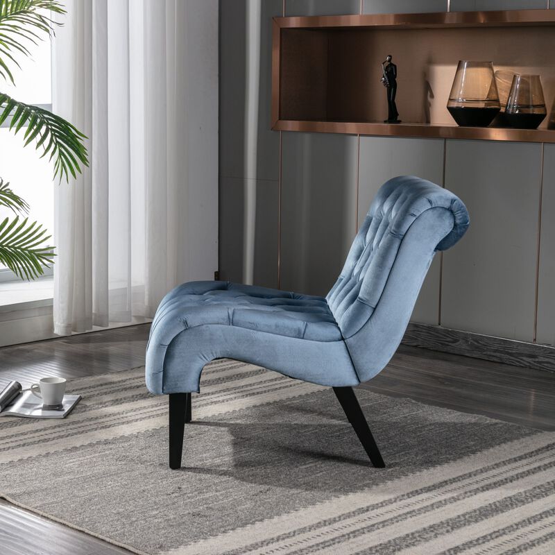 Modern Velvet Accent Chair, Armless Button Tufted Upholstered Barrel Chair with Wood Legs for Living Room, Bedroom, Office image number 3