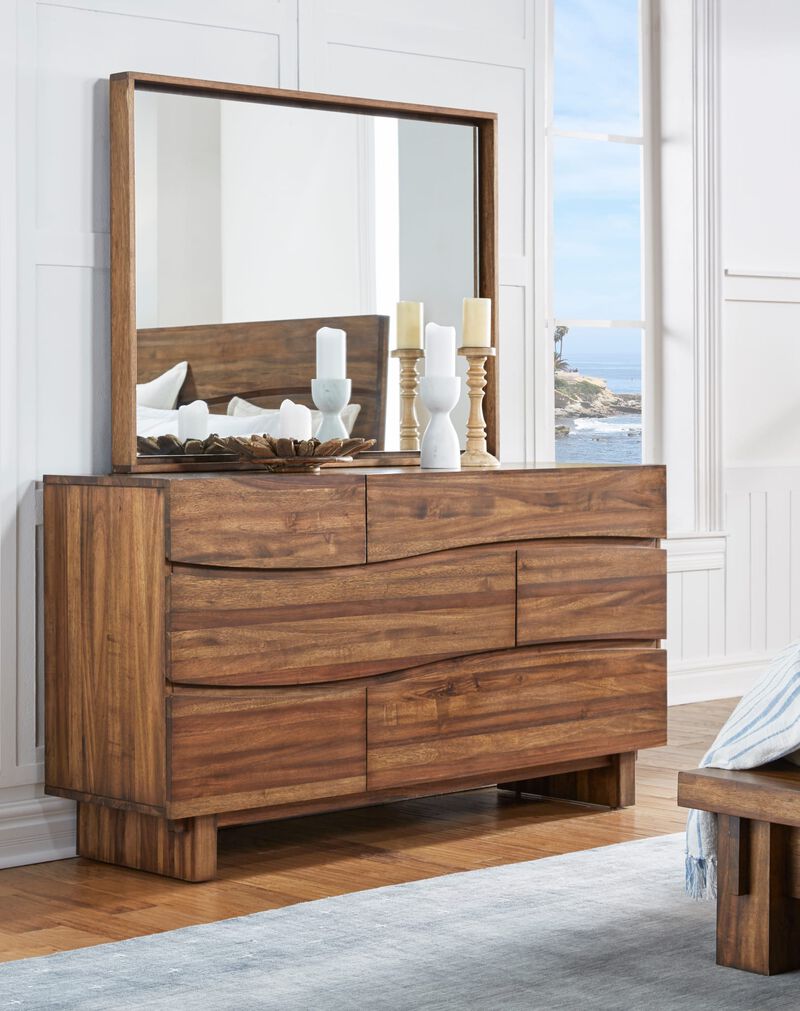 Ocean Six Drawer Solid Wood Dresser in Natural Sengon