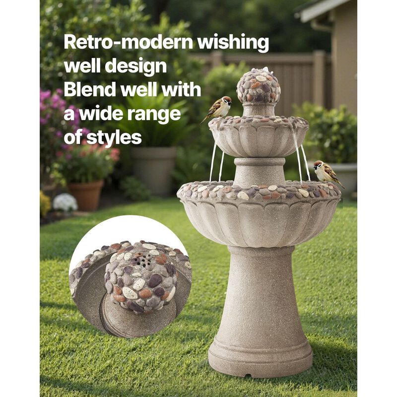 2-Tier Outdoor Water Fountain with Pump, Rock Style Garden Waterfall Fountain image number 2