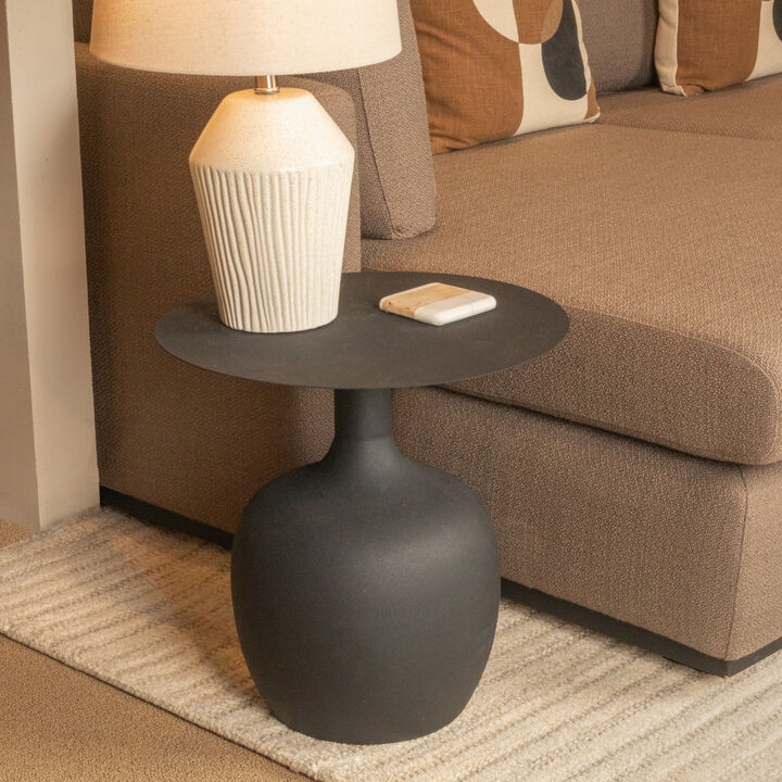Modern Textured Round Metal Side Table, Black