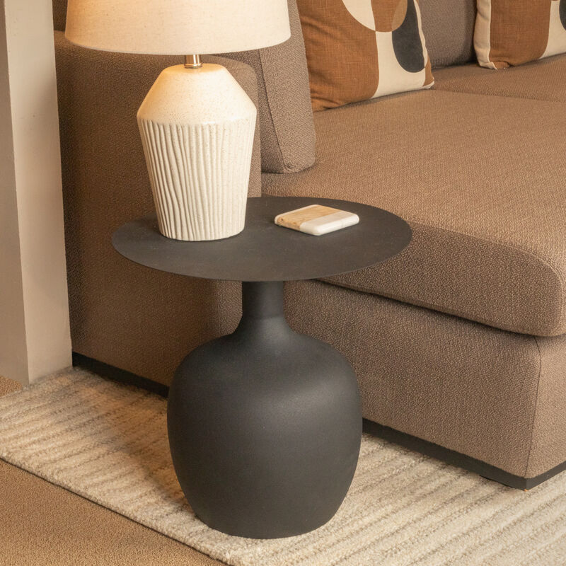 Modern Textured Round Metal Side Table, Black image number 1