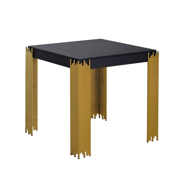 Theo Side End Table, Retro Gold Metal Legs, Black Wood, Square 25 Inch