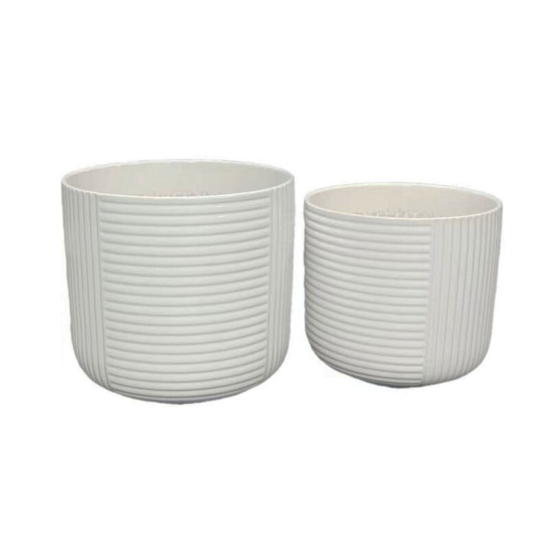 Kena Planter Set of 3, White Ceramic, Ribbed Texture Pots, 12 10 8 Inch image number 3