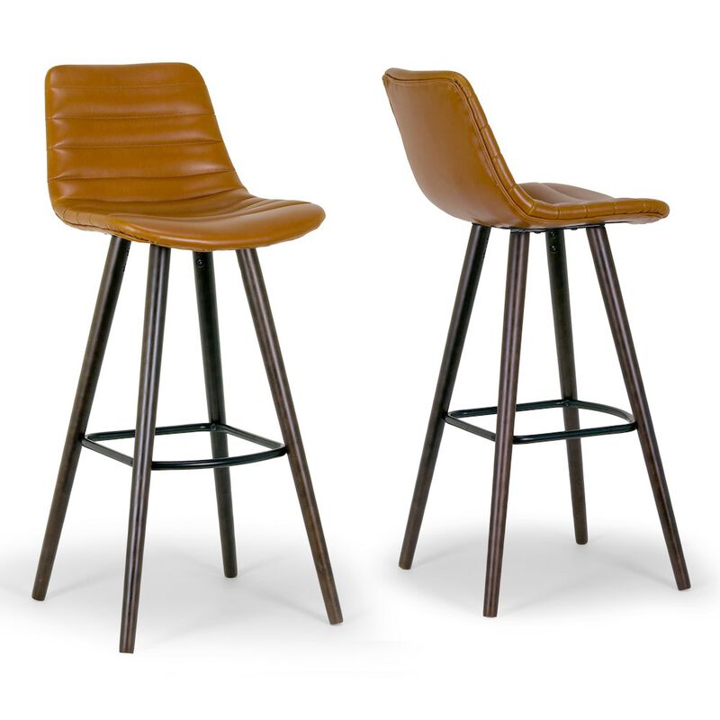 Glamour Home Set of 2 Alden Caramel Brown Bar Stool with Beech Legs