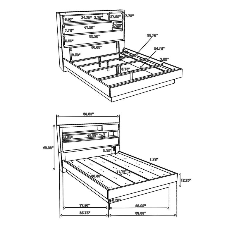 Fene Queen Size Bed, Bookcase Headboard, Wood Gray, Hidden Storage - Benzara