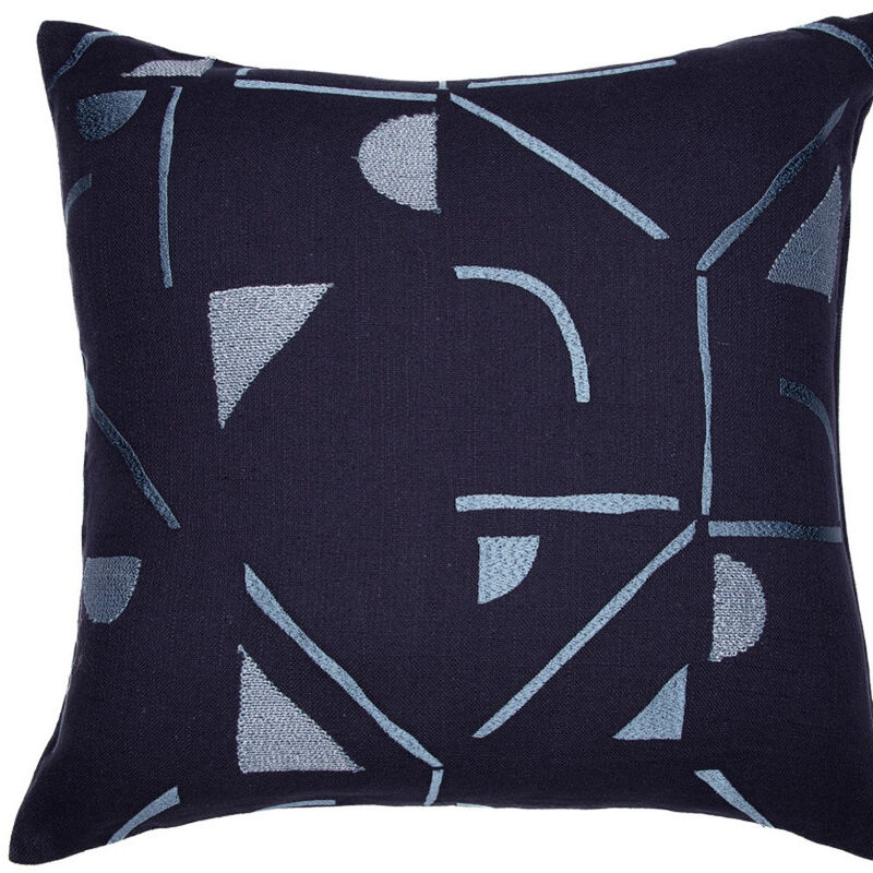 HomeRoots 20" Blue Geometric Cotton Blend Throw Pillow With Embroidery image number 4