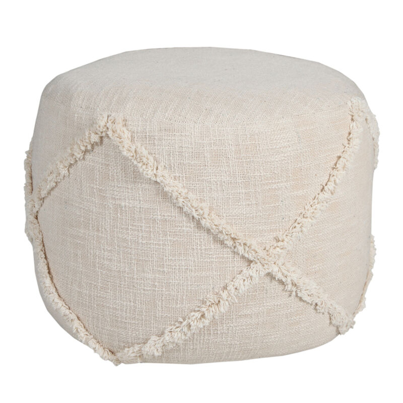 Cotton Cylinder Geometric Pouf Ottoman &ndash; Round Upholstered Footrest for Living Room