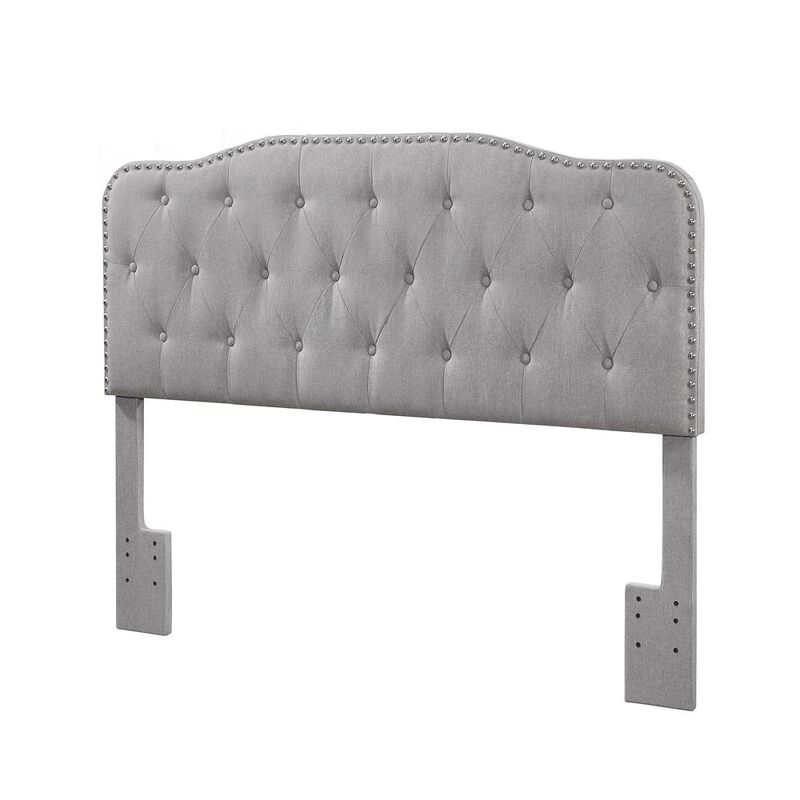 Best Quality Furniture Gray Linen Uph. Panel Bed with Silver Nailhead- Queen