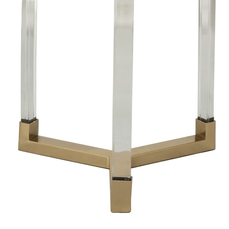 24, 21 Accent Tables, Acrylic Clear Legs, Glass Top, Set of 2, Gold - Benzara