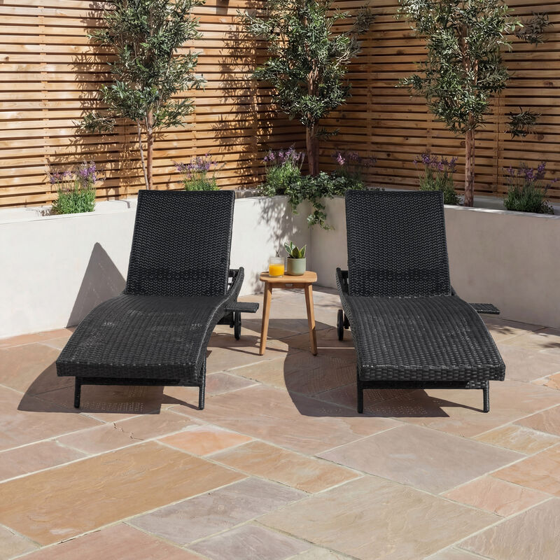 Whisen Patio Lounge Chairs with Rolling Wheels, Pull-out Side Table, Adjustable Backrest image number 3