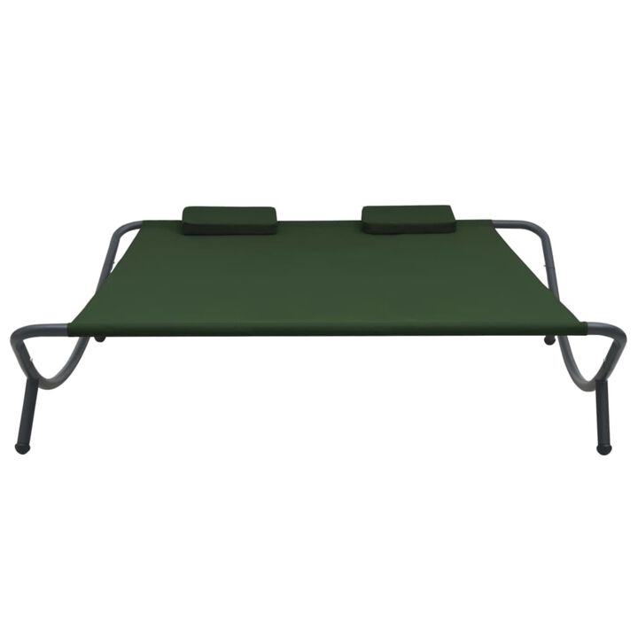vidaXL Lounge Bed for Patio, Scandinavian Style, Weather-Resistant Oxford Fabric with Powder-Coated Steel Frame, Includes 2 Thickly-Padded Pillows - Green