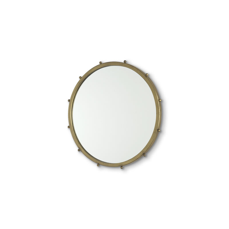 HomeRoots 25" Gold Metal Beaded Round Framed Accent Mirror image number 0