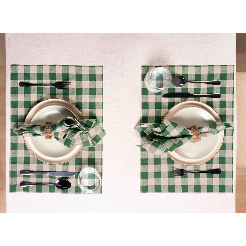 Solino Home Morgan Check 100% Linen Placemats &ndash; Set of 4, 14 x 19 in, Machine Washable, Holiday and Everyday Dining