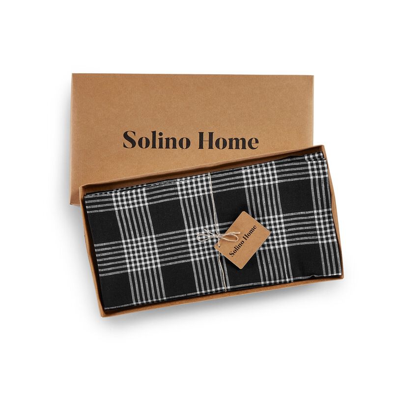 Solino Home Glen Check 100% Linen Table Throw &ndash; Handcrafted, Machine Washable, Perfect for Holiday and Everyday Dining