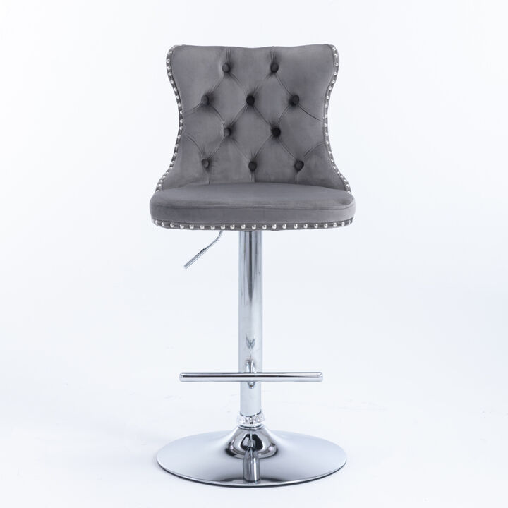 Streamdale Gray Swivel Velvet Bar Stools (Set of 2)