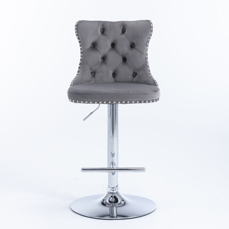 Streamdale Gray Swivel Velvet Bar Stools (Set of 2) image number 0