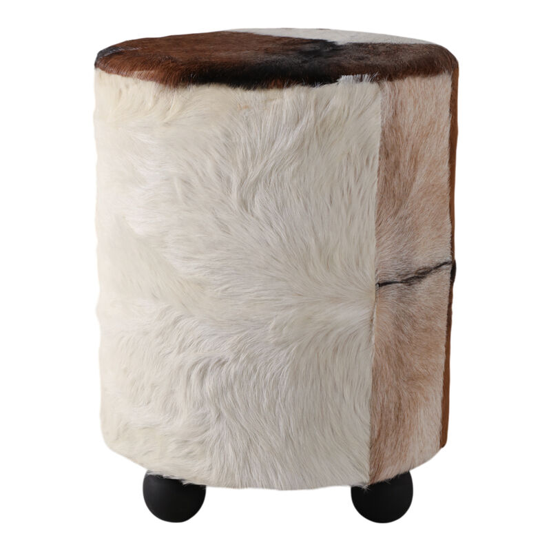 20x16" Hair On Hide Ottoman With Ball Feet, Brown image number 2