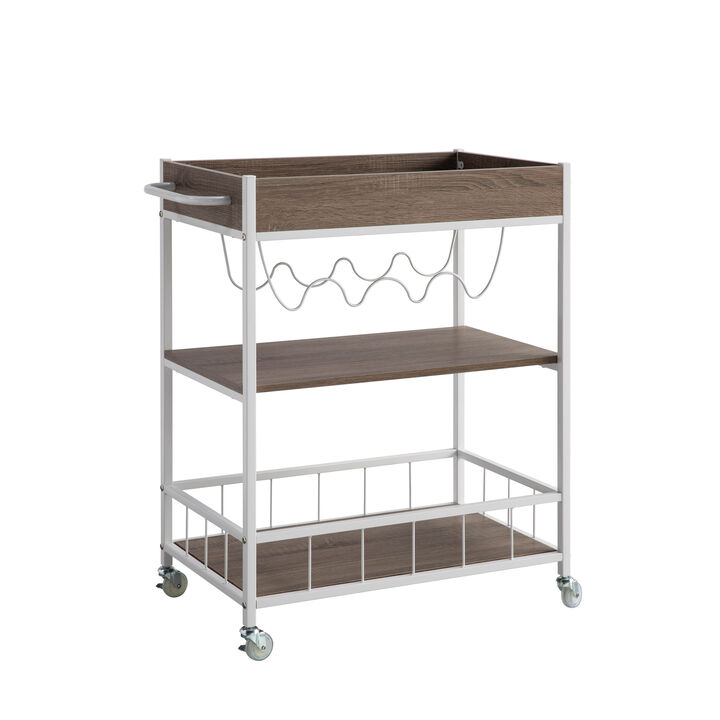 Dark Taupe & White Metal Frame Kitchen Cart with Enclosed Shelves